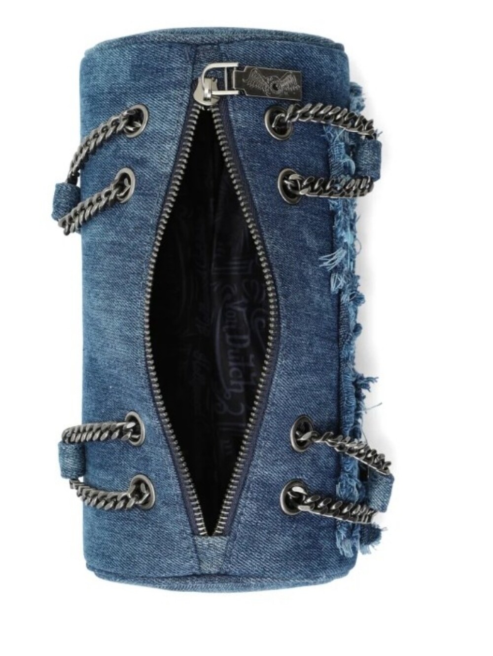Von Dutch Distressed Denim Barrel Shoulder Bag - Picture 13 of 15